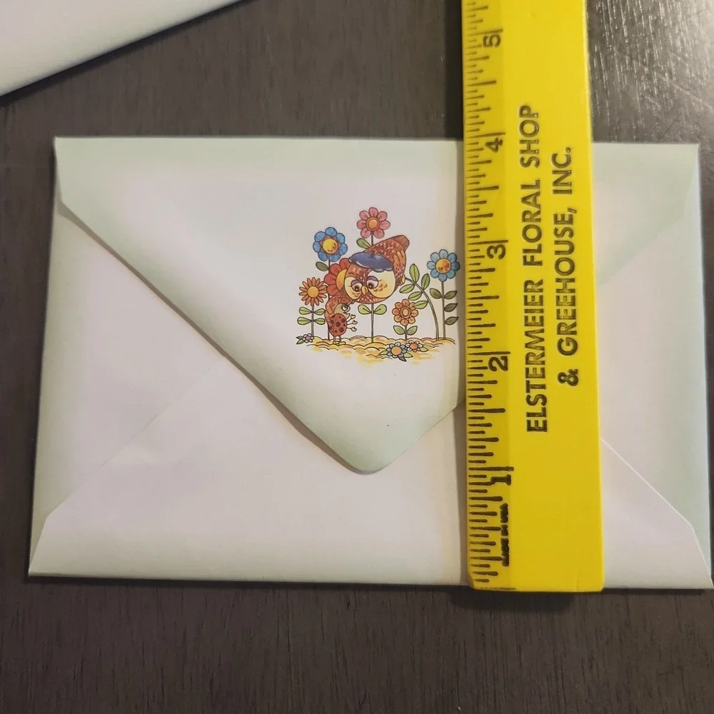 Vtg Stationery Set Cute Owl &‎ Ladybug Theme Whiting 10 Sheets/Envelopes & Box